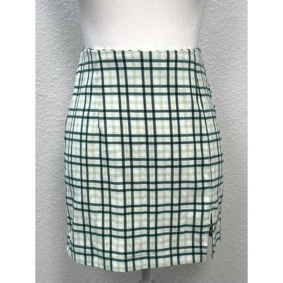 WILD FABLE Womens SIZE 2 Green Plaid Flannel Straight Pencil Mini SKIRT Slit EUC - Picture 1 of 7